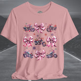 Ladies Christmas Motorcycles & Bows Cottage Core Crew Neck TShirt